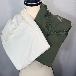 Christopher & Banks 1 Olive 1 Off White Lace-Trim Tank (2)